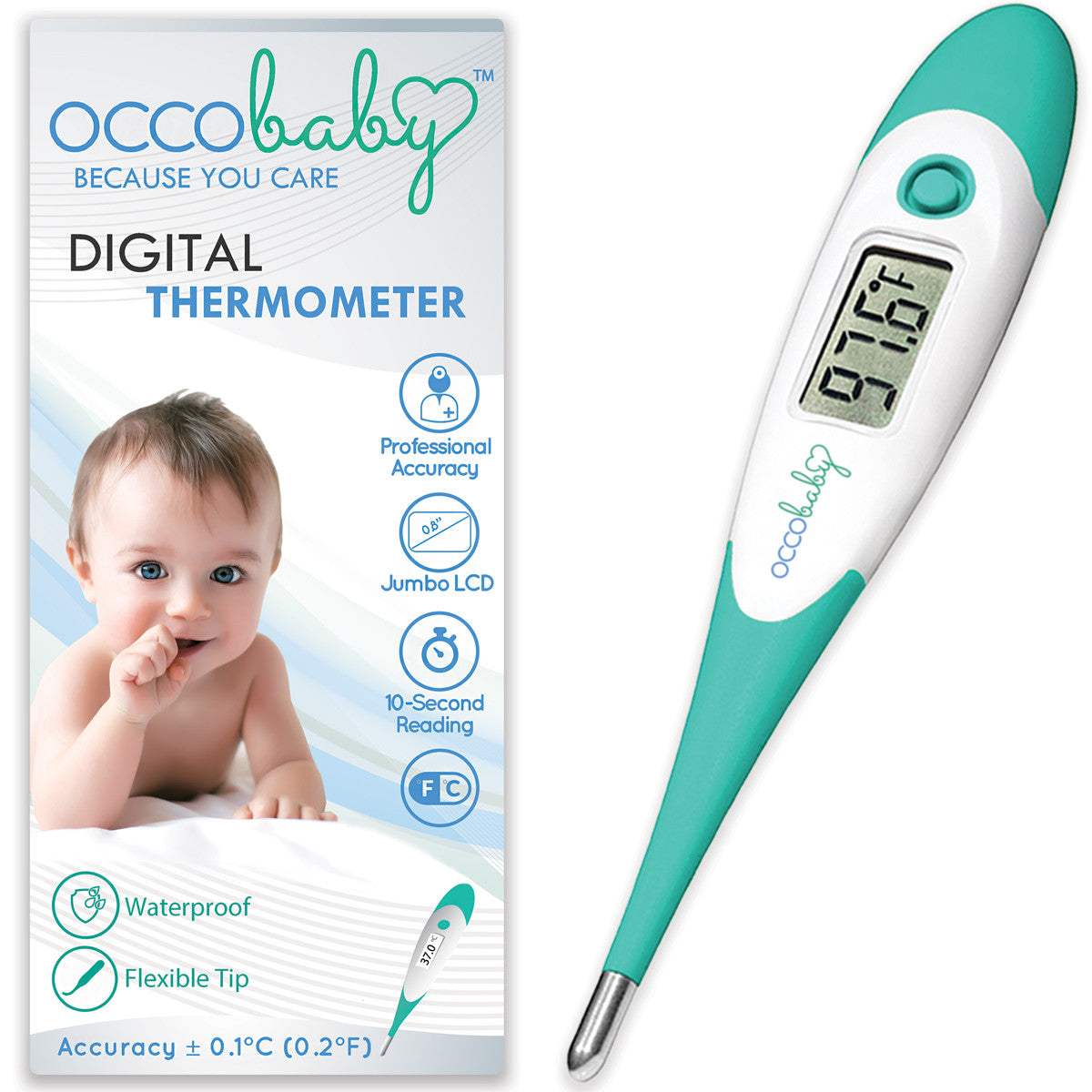 Occobaby Clinical Digital Baby Thermometer - Flexible Tip and 10 Second Fever Read