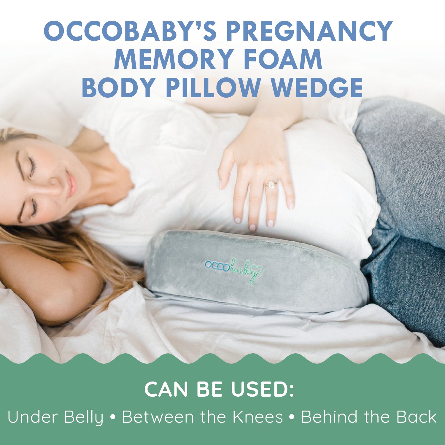 pregnancy pillow with wedge pillow layered under belly