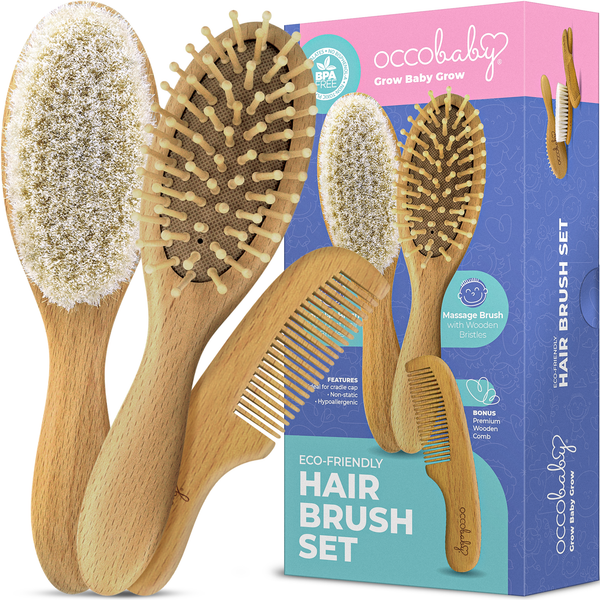Baby Wooden Hairbrush and Comb Set