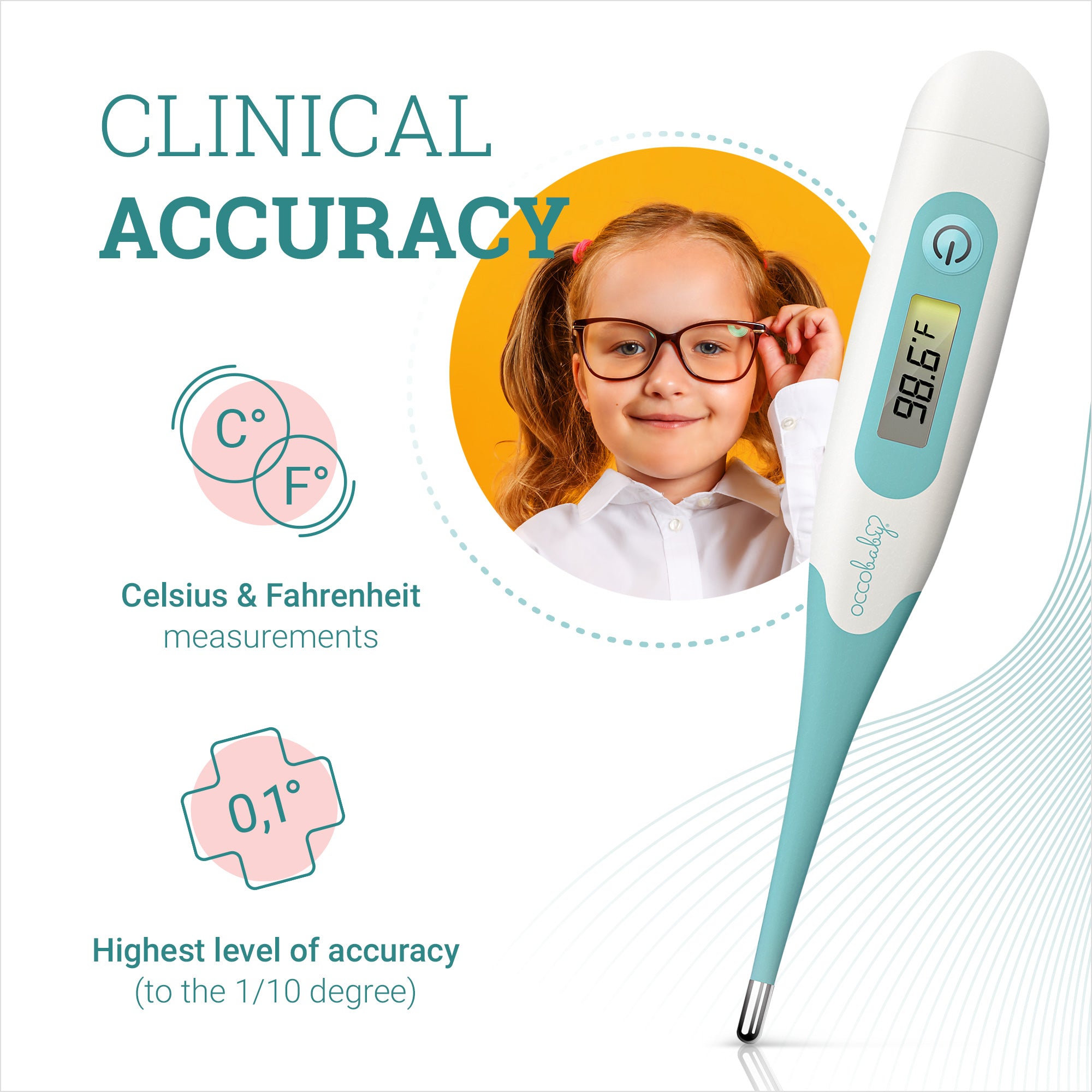 OCCObaby Clinical Digital Baby Thermometer - LCD, Flexible Tip, 10 Second  Quick Accurate Fever Alarm Rectal Oral & Underarm Use - Waterproof Baby